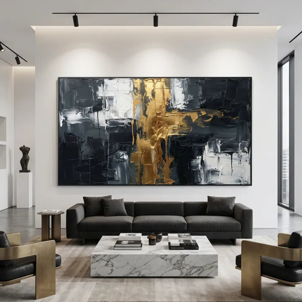 Midnight Gold-Contrast Abstract Painting AP#0657