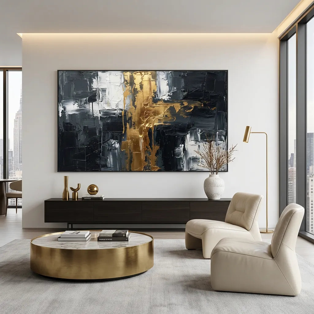 Midnight Gold-Contrast Abstract Painting AP#0657