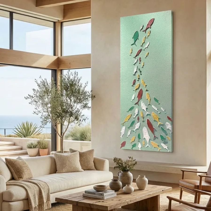 Mint Shoal of Fish Textured Abstract Art PM#3613