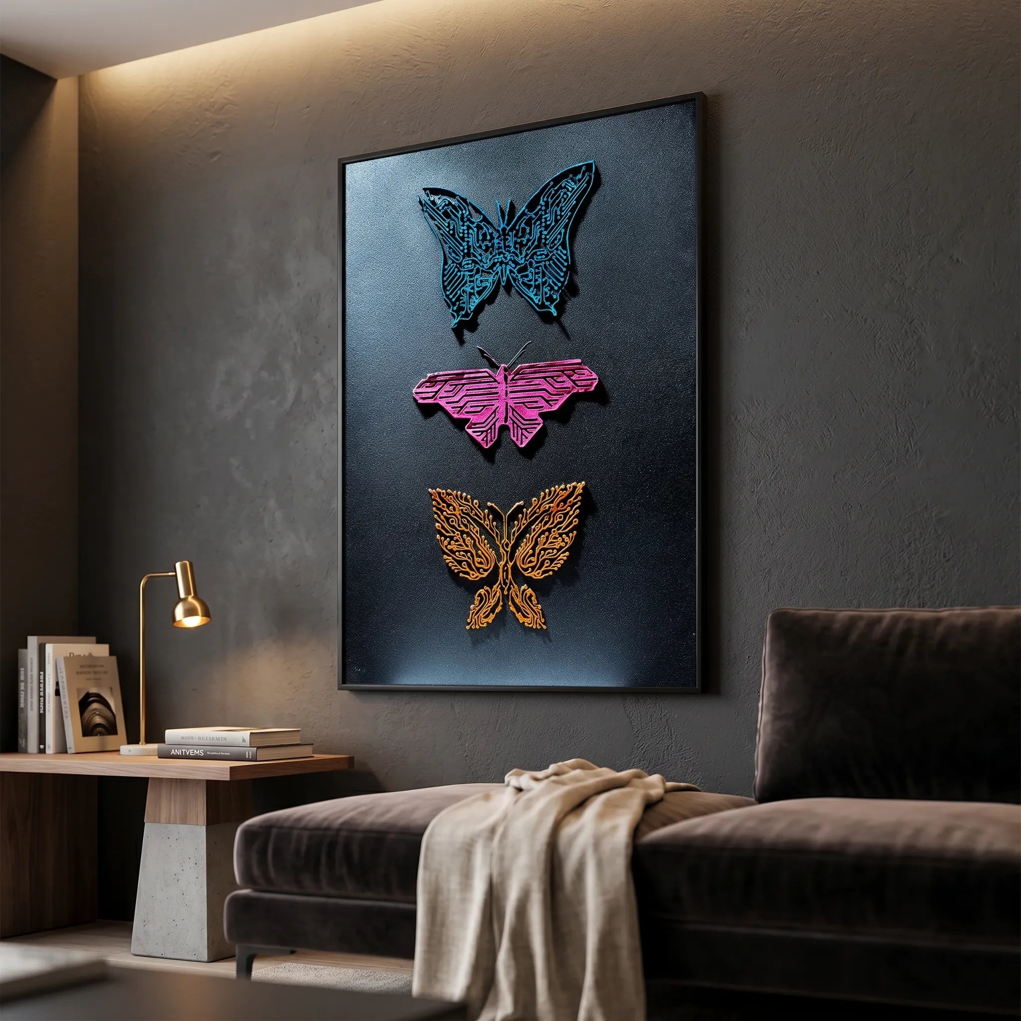 Modern Cyber Butterfly Relief Print YY#1512