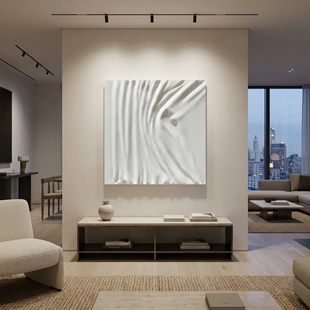 Modern White Silk Ripple Relief Print YY#1507
