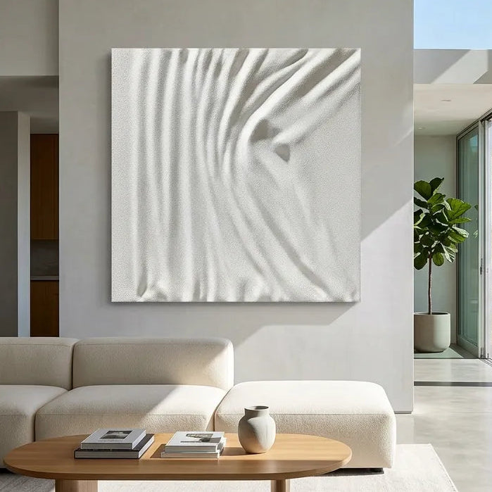Modern White Silk Ripple Relief Print YY#1507