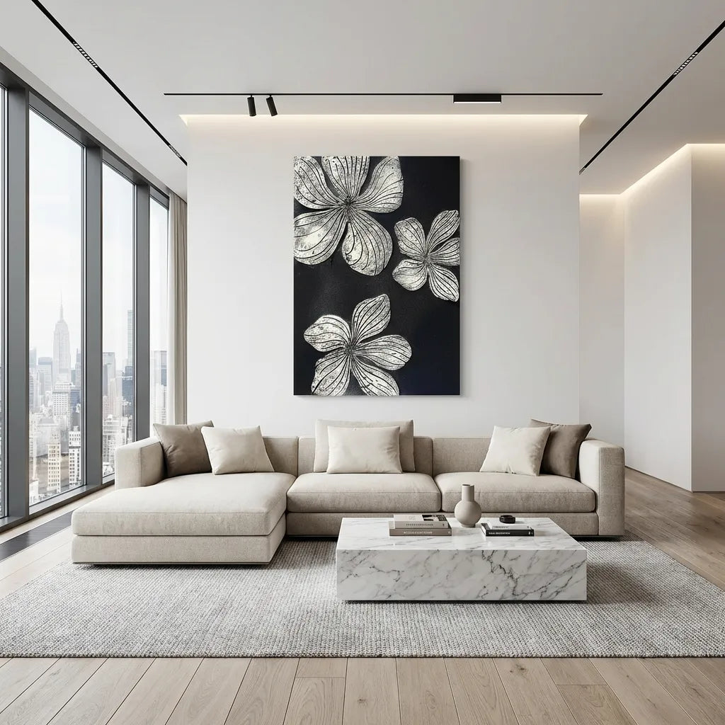 Monochrome Floral Relief Canvas PM#3654