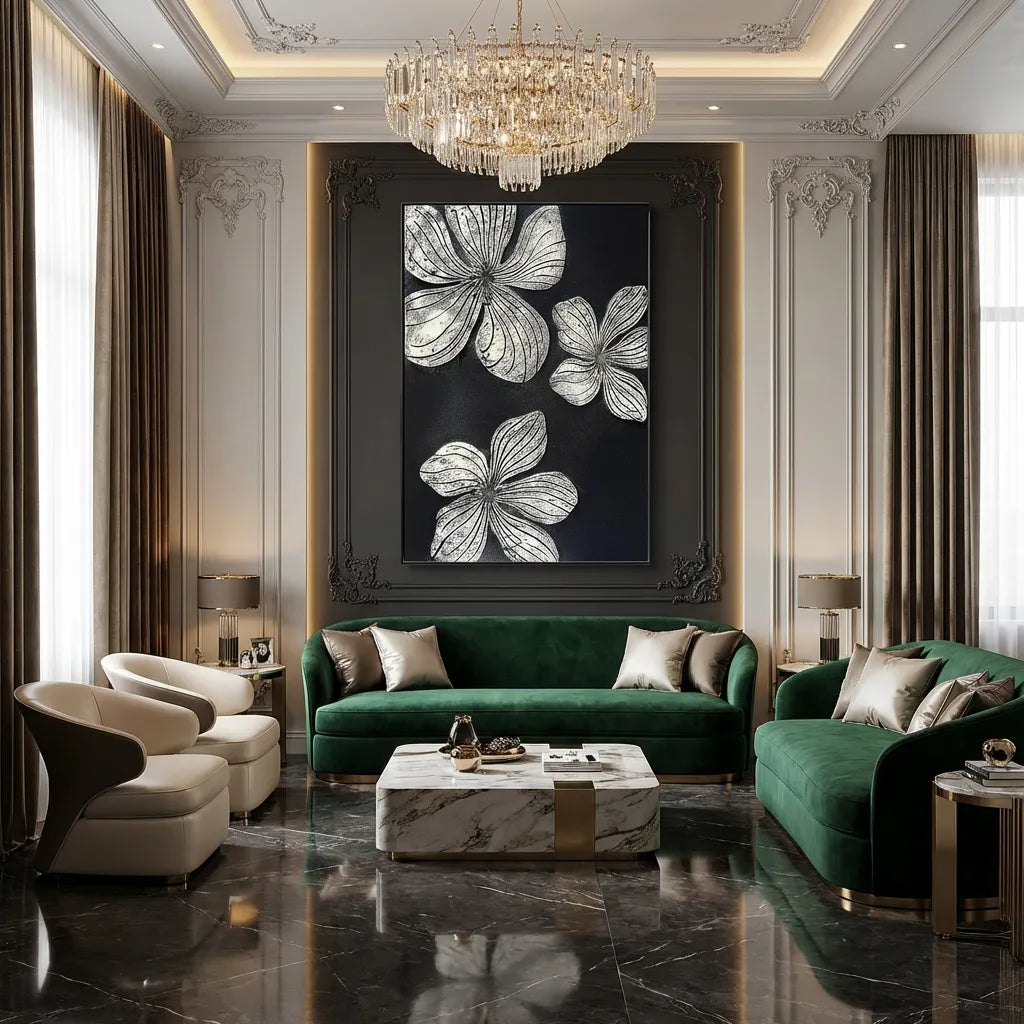 Monochrome Floral Relief Canvas PM#3654