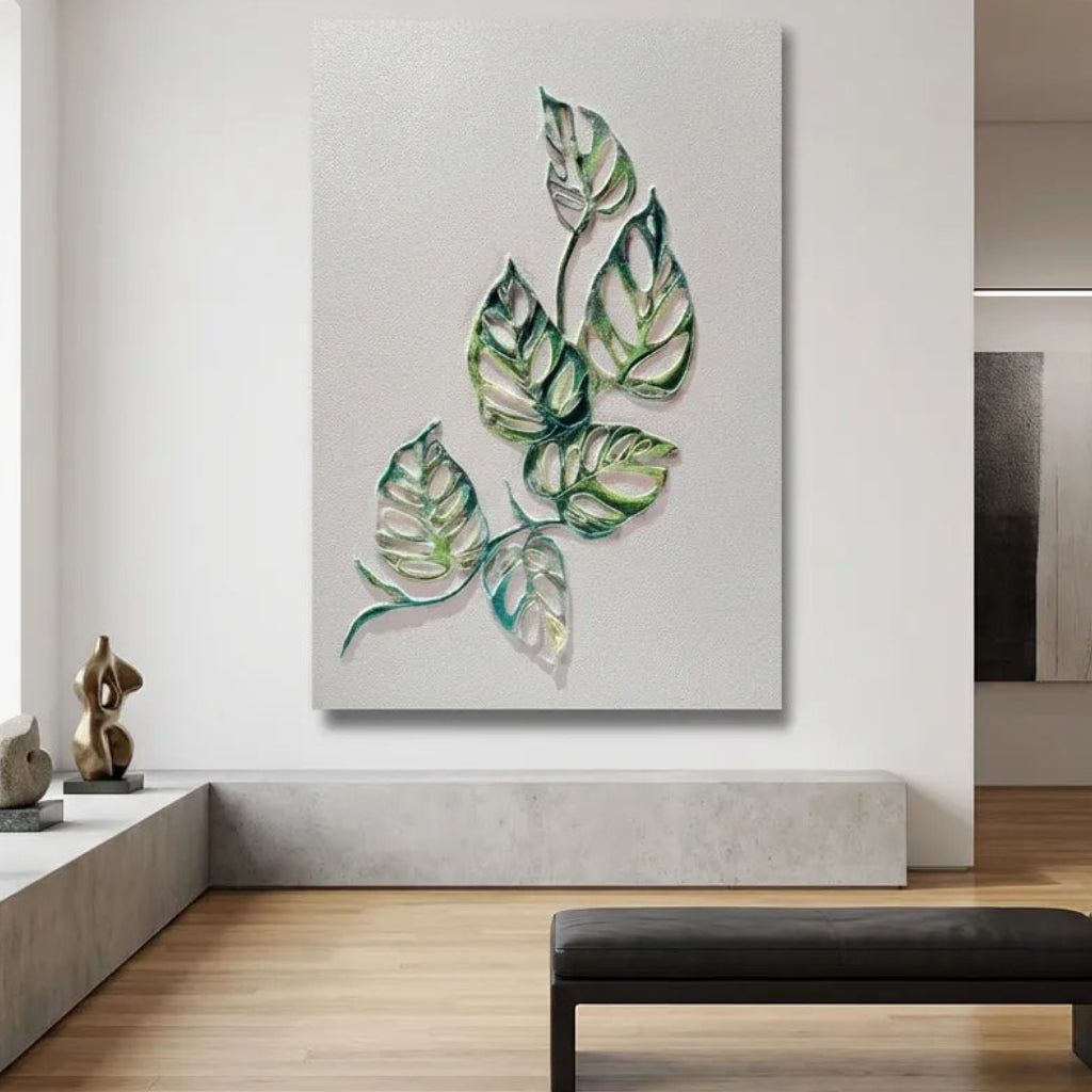 Monstera Leaf Relief Textured Abstract Art PM#3616