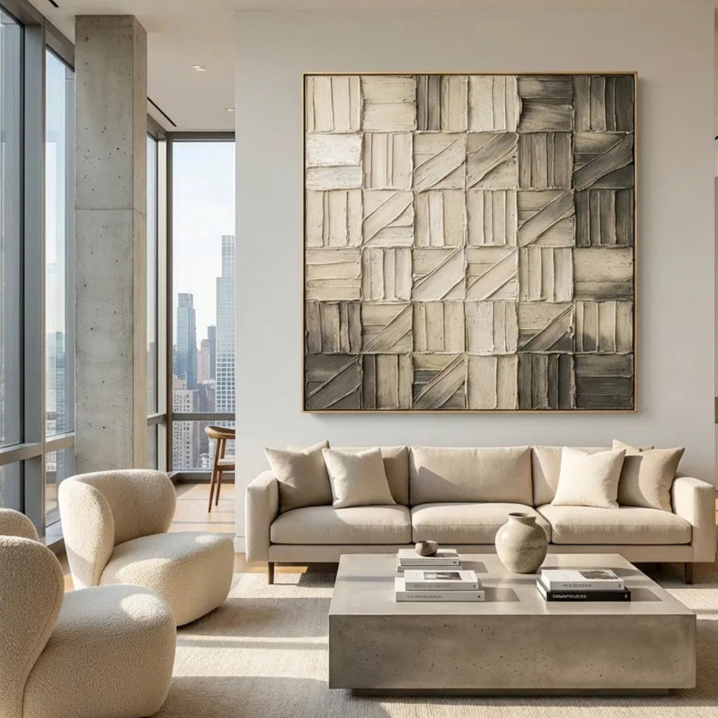 Neutral Geometric Texture Painting AP#0645