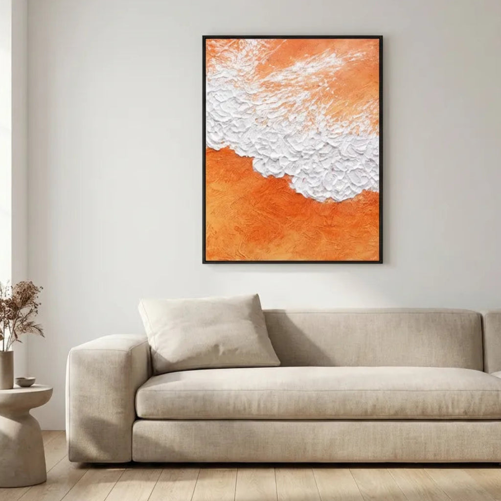 Orange & White Textured Abstract Painting AA#0280