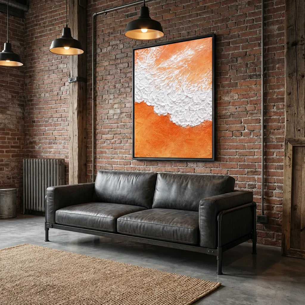 Orange & White Textured Abstract Painting AA#0280