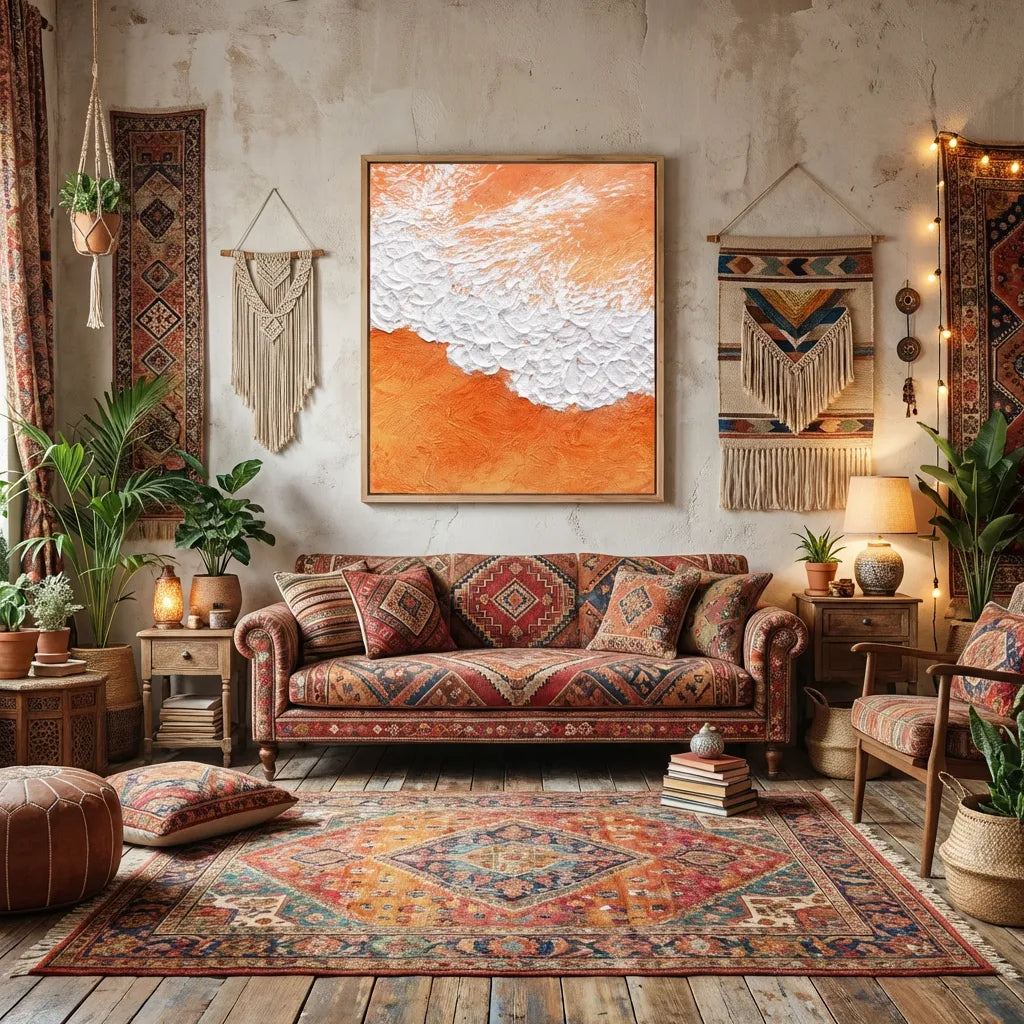 Orange & White Textured Abstract Painting AA#0280