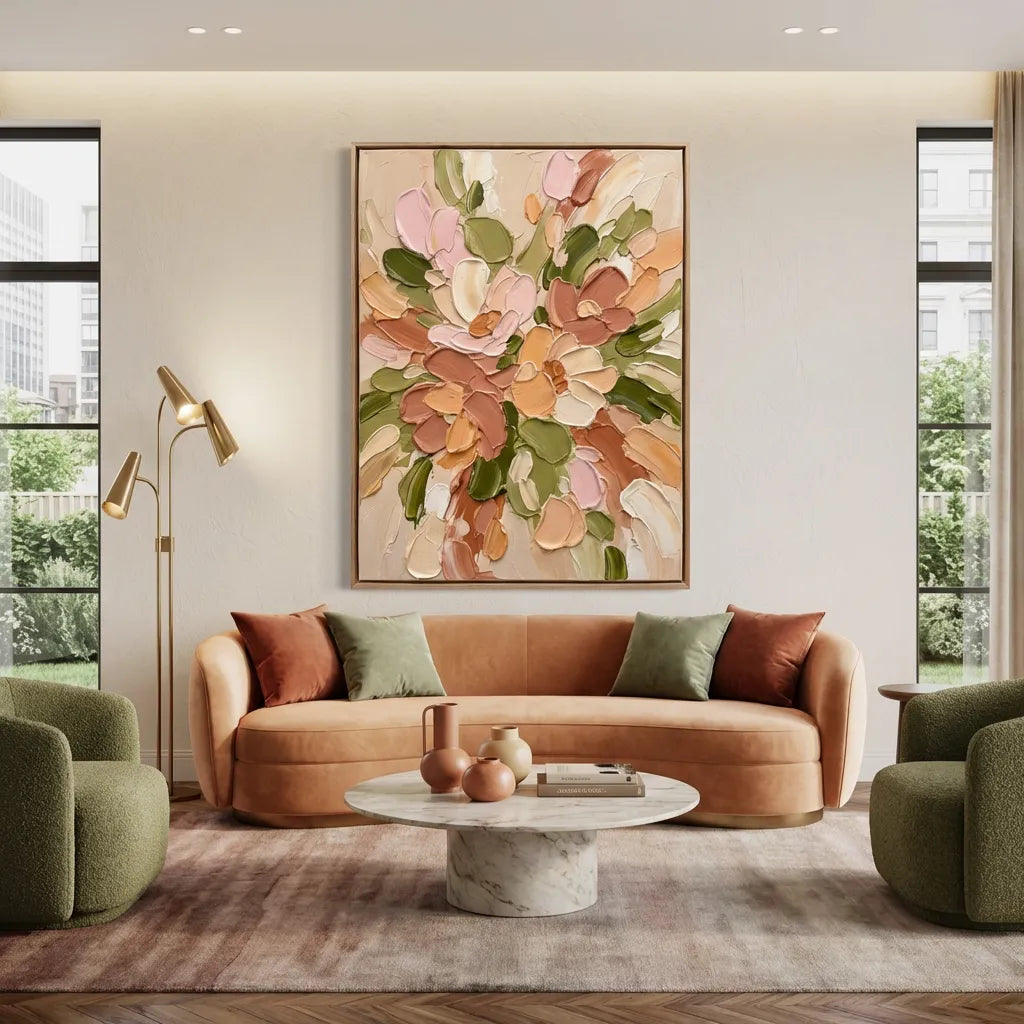 Peach Garden-Blush Floral Texture Painting AP#0655