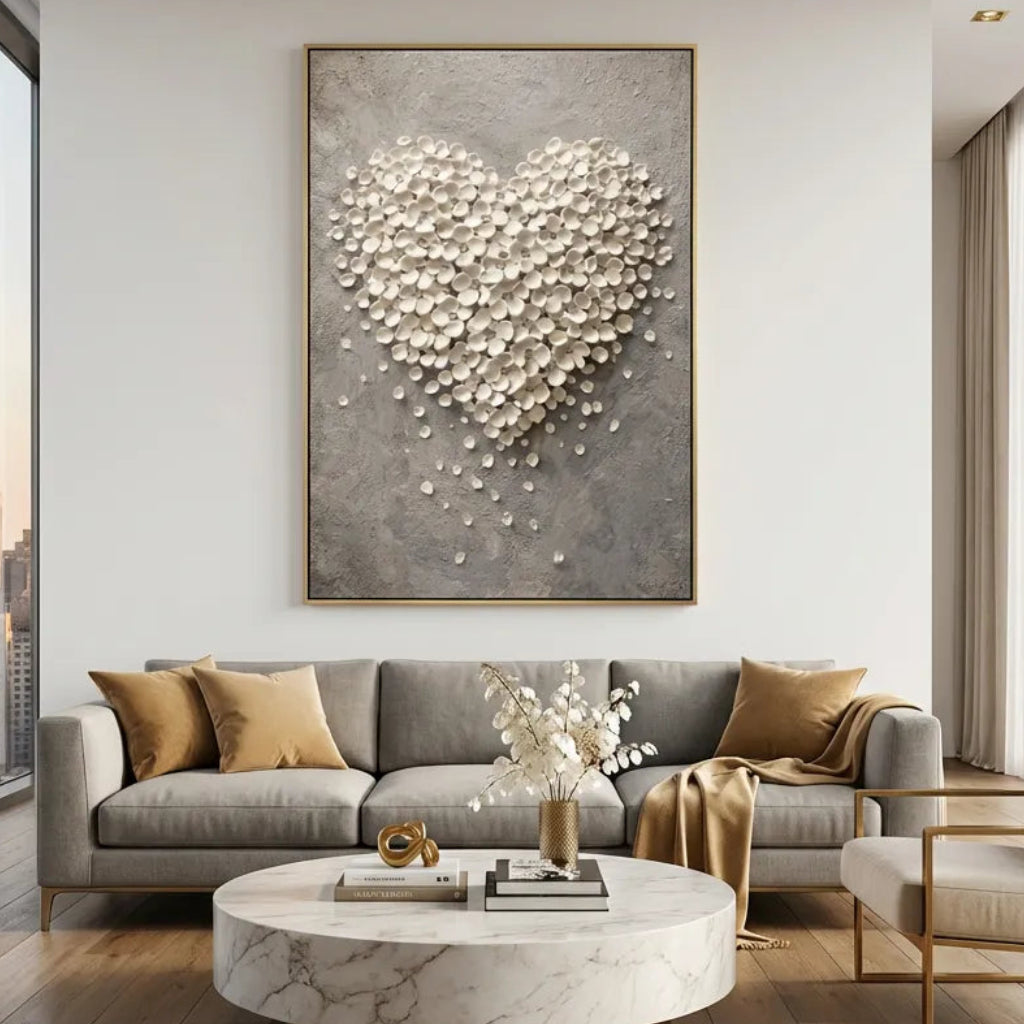 Petal Whisper-White Heart Floral Painting AP#0658