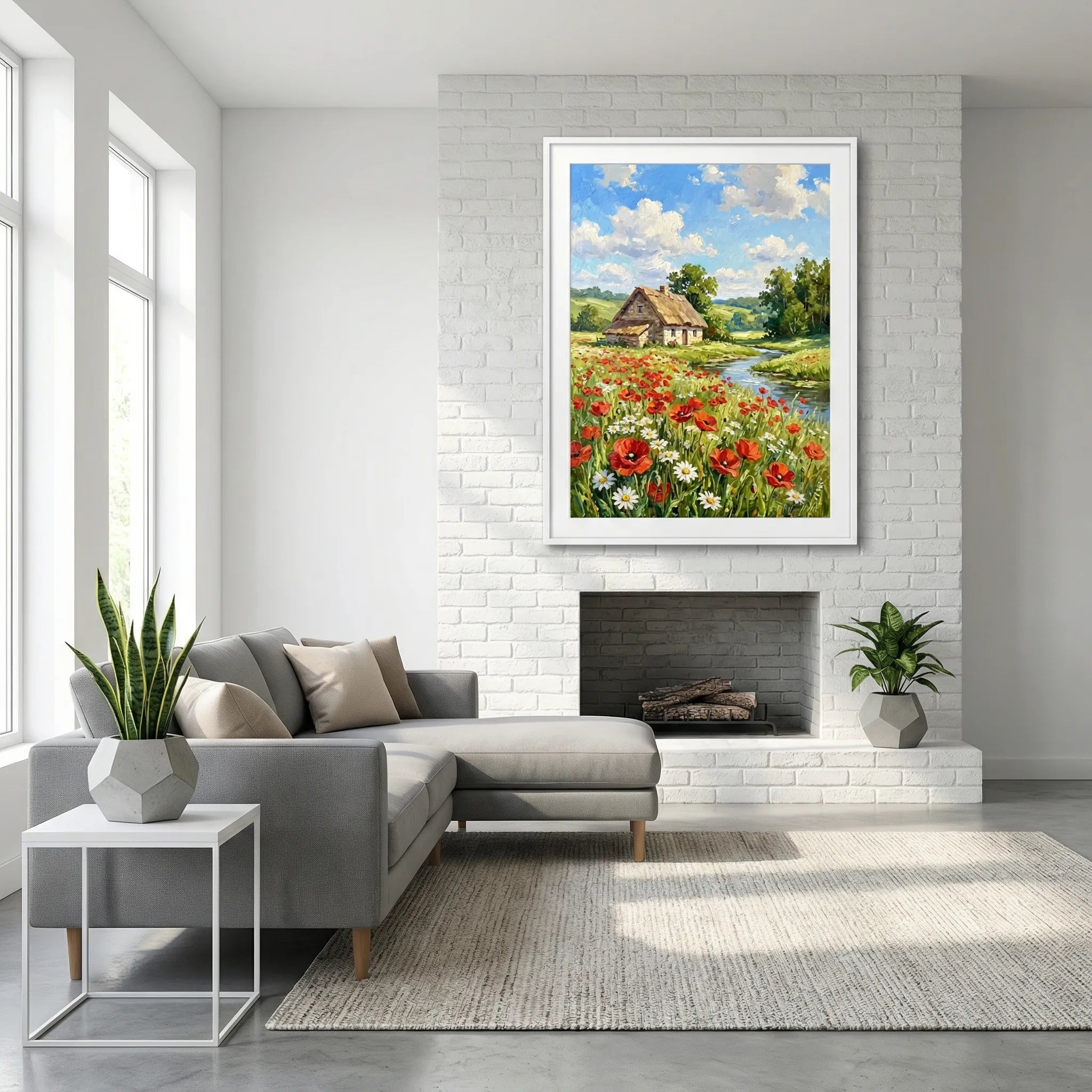 Poppy Field Cottage Landscape Painting AA#0248
