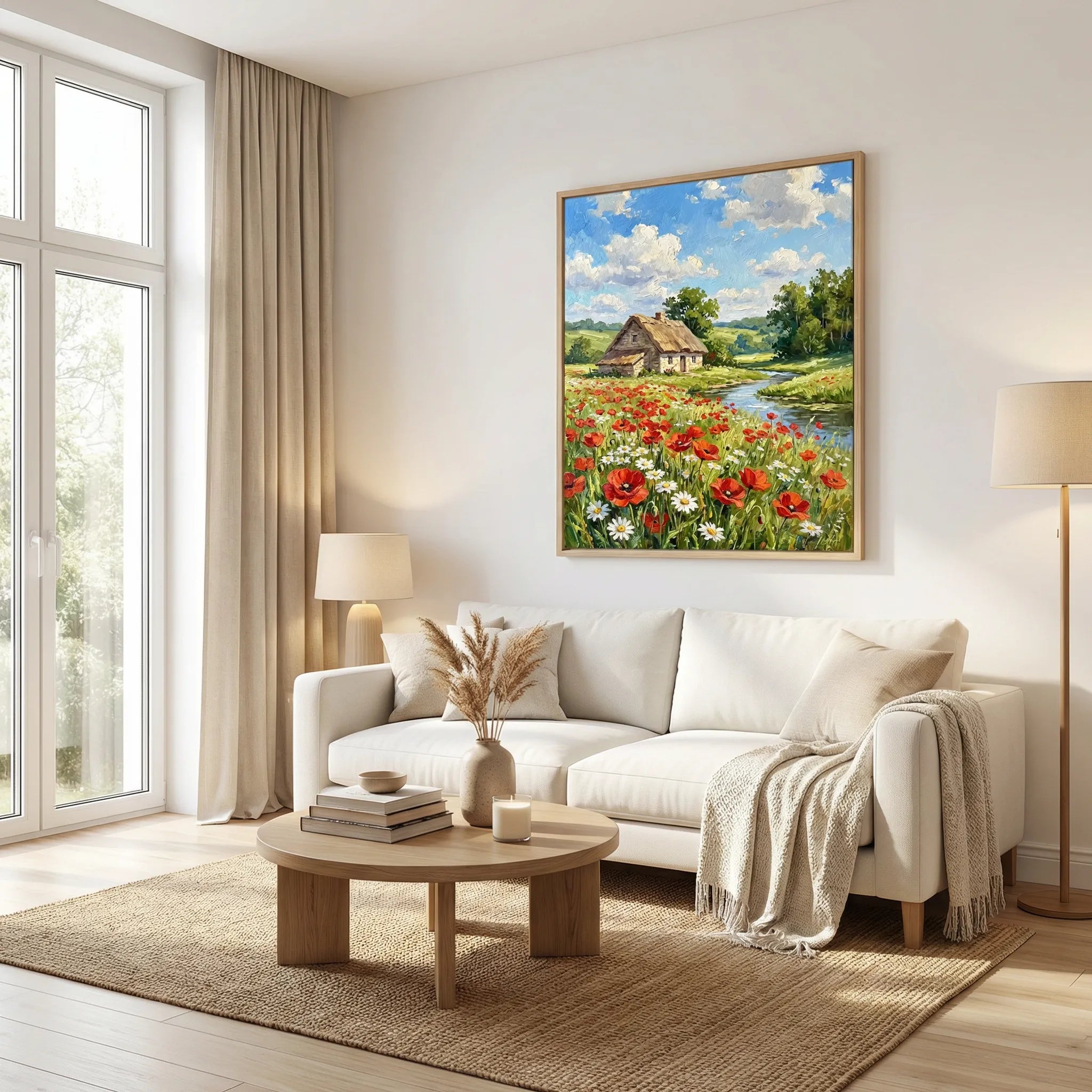 Poppy Field Cottage Landscape Painting AA#0248