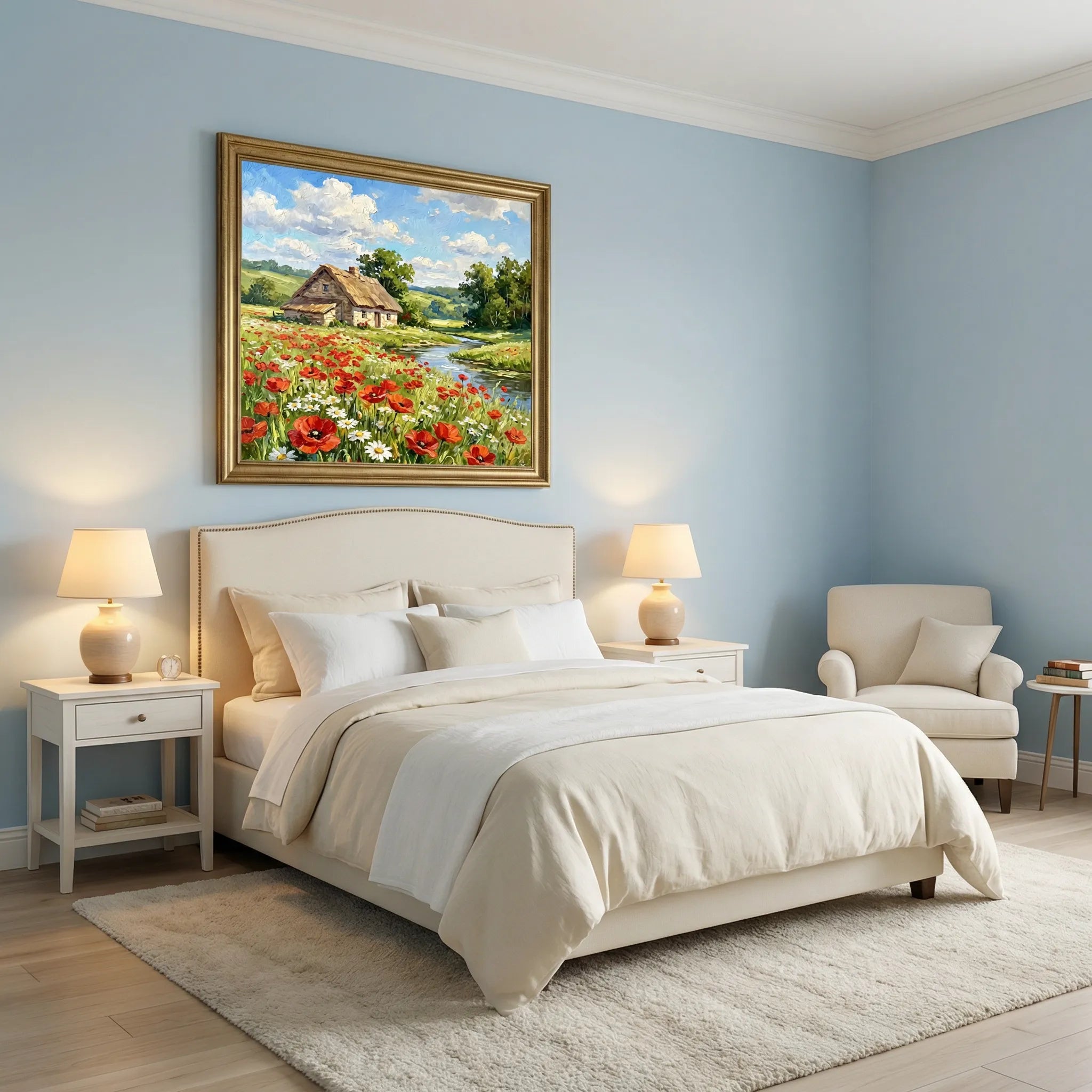 Poppy Field Cottage Landscape Painting AA#0248