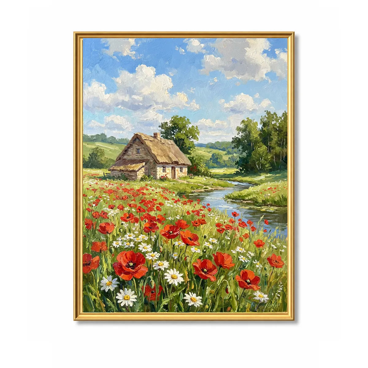 Poppy Field Cottage Landscape Painting AA#0248