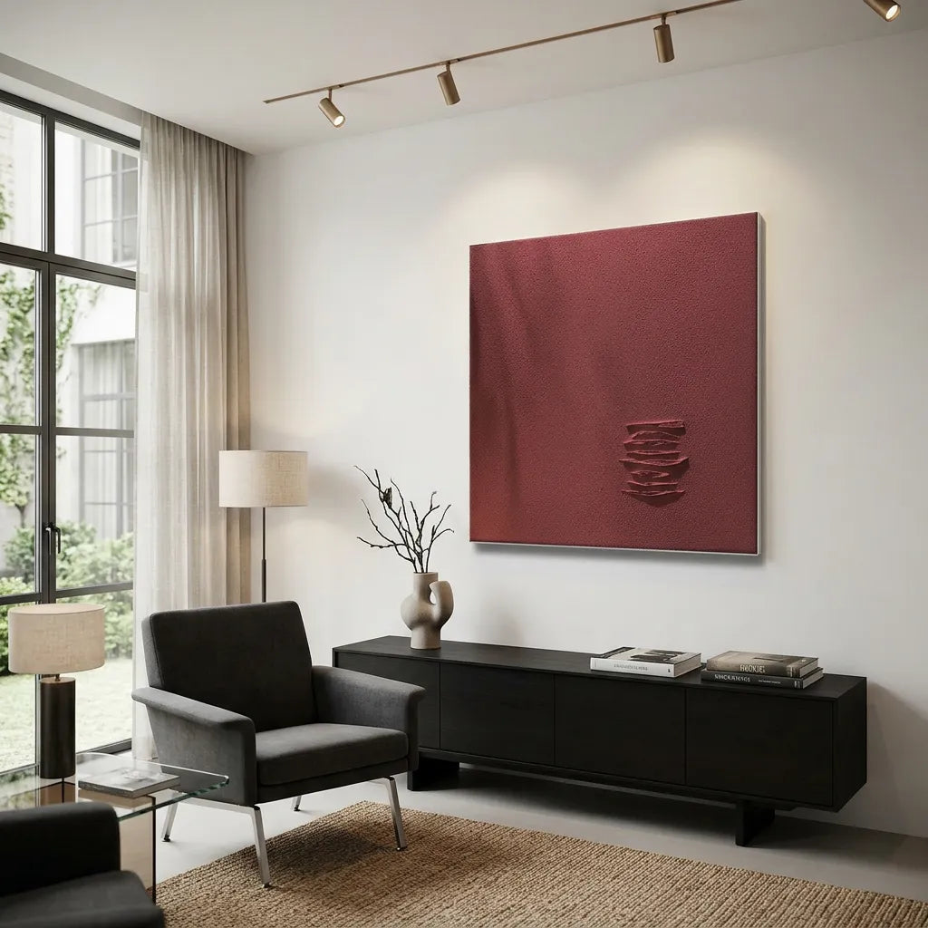 Red Minimalist Relief Print for Modern Luxury Home Office YY#1505
