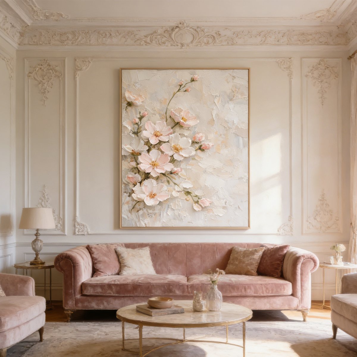 Soft Blush Textured Flower Painting AA#0210