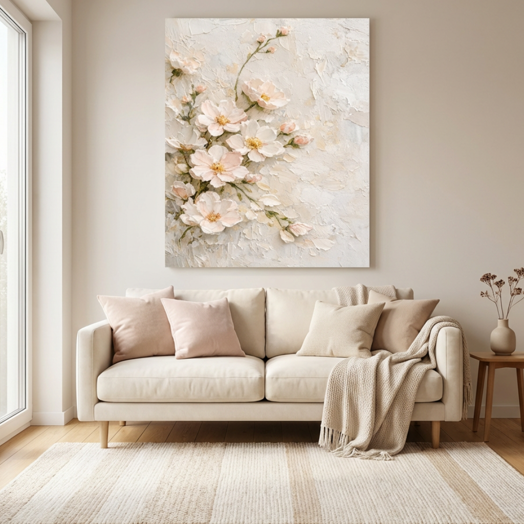 Soft Blush Textured Flower Painting AA#0210