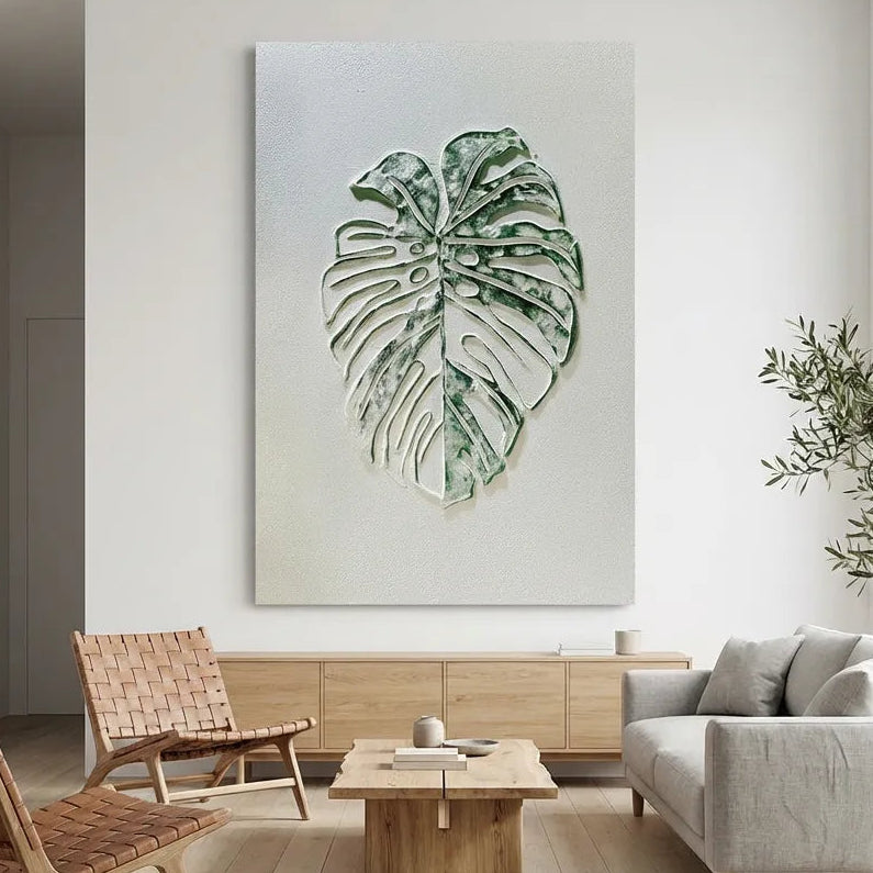 Variegated Monstera Relief Textured Abstract Art PM#3624