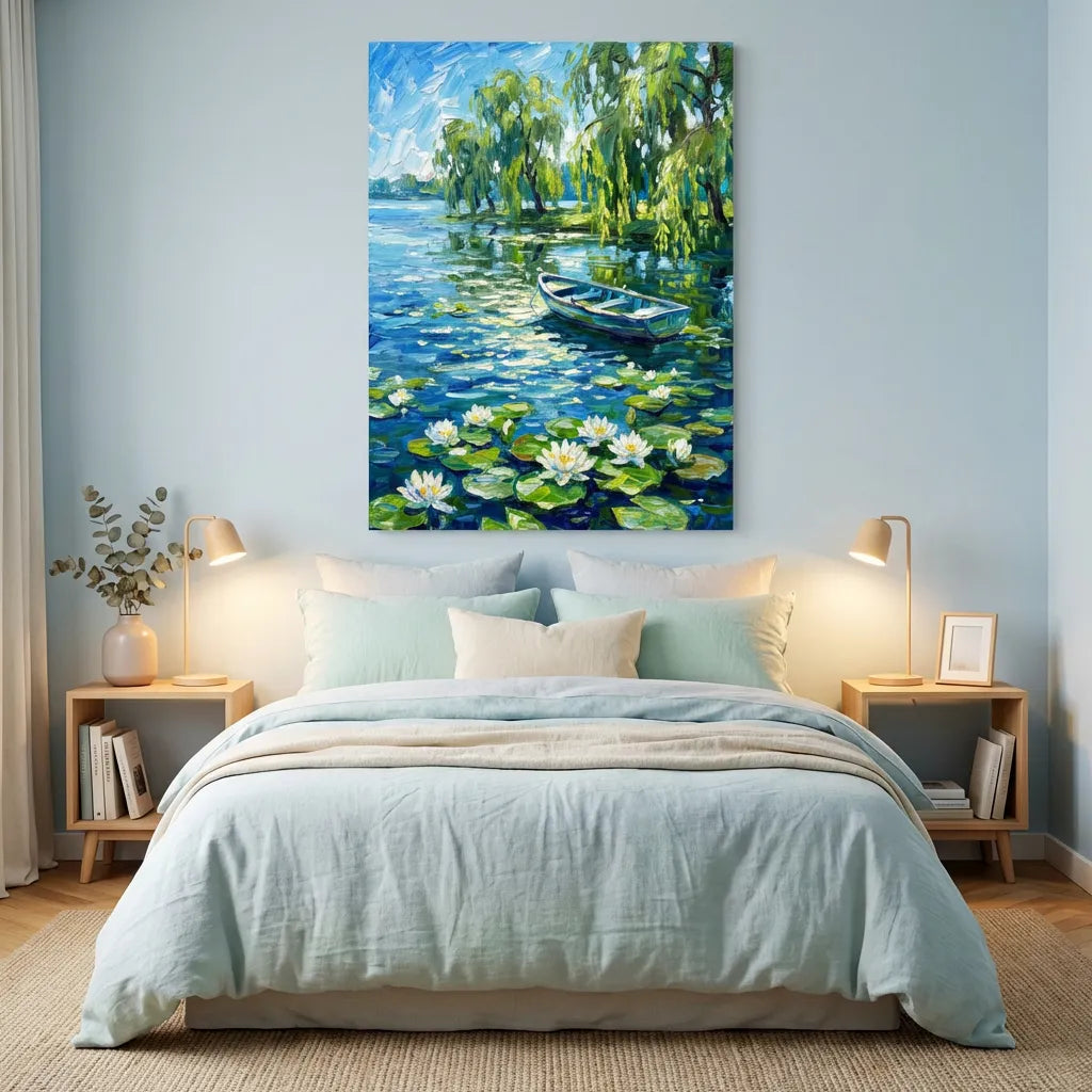 Water Lily Lake Boat Painting AA#0246