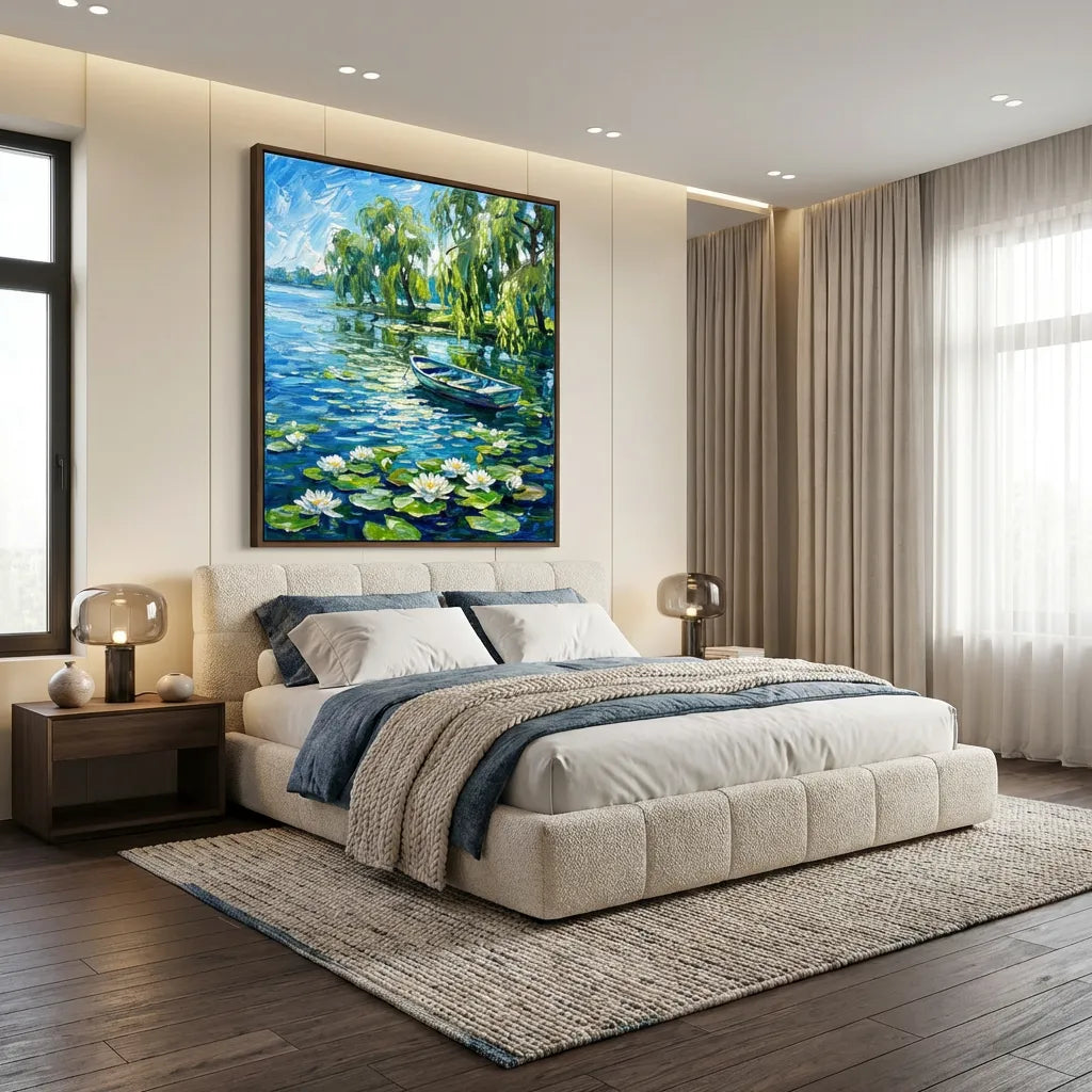 Water Lily Lake Boat Painting AA#0246