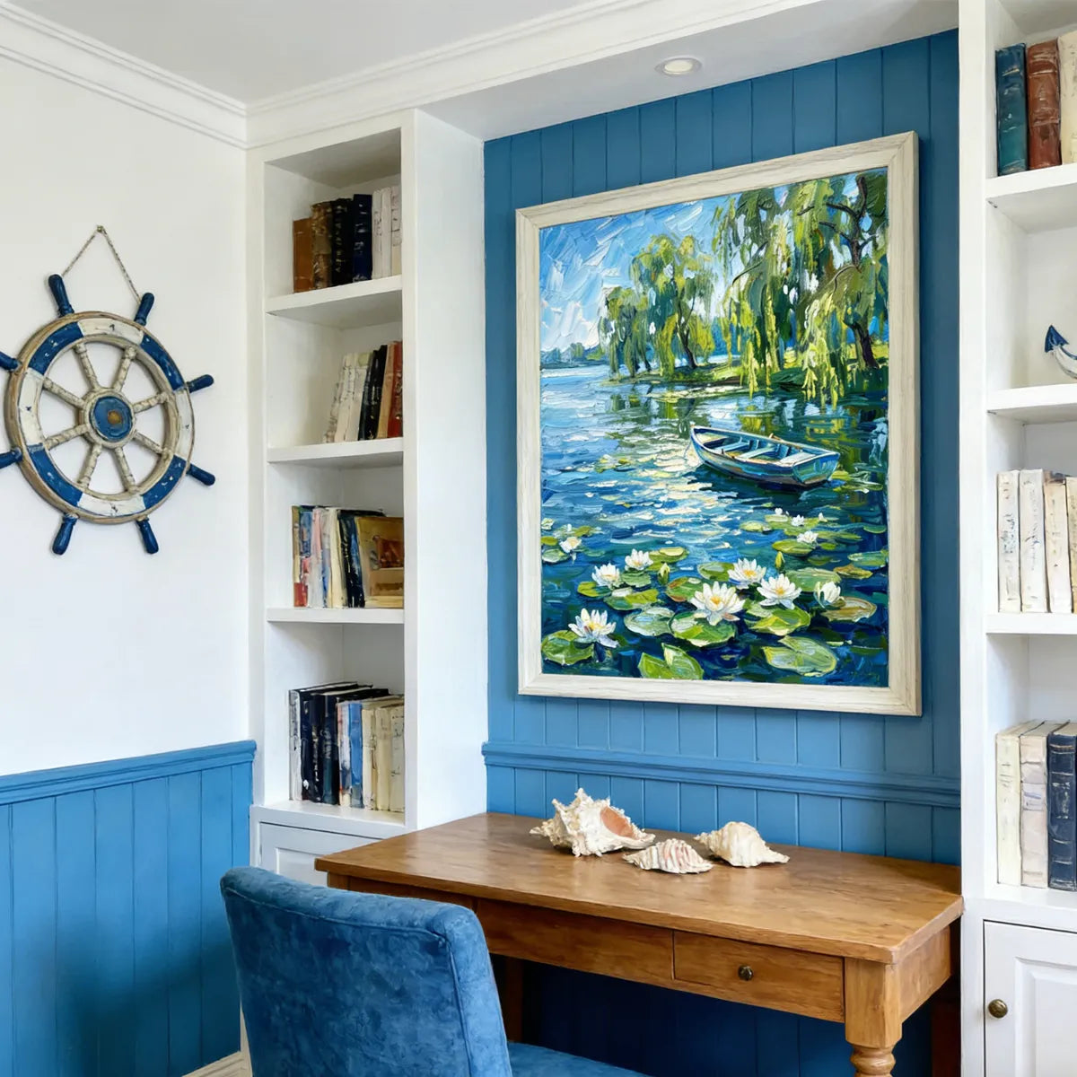 Water Lily Lake Boat Painting AA#0246