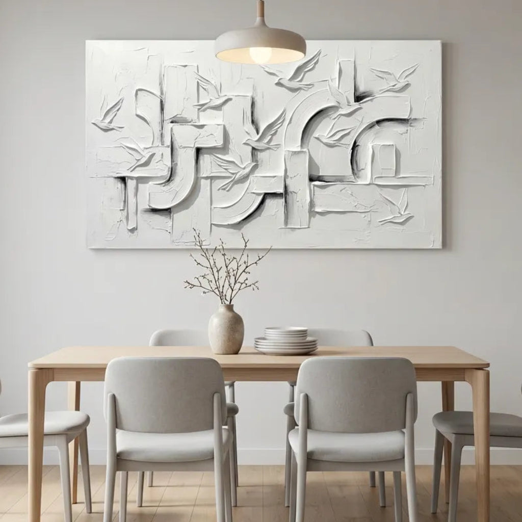 White Abstract Bird Relief Painting AA#0237