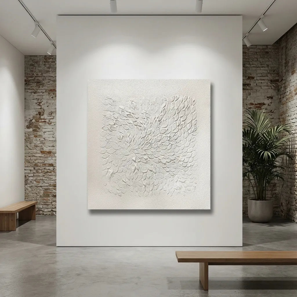 White Botanical Textured Abstract Painting PM#3694