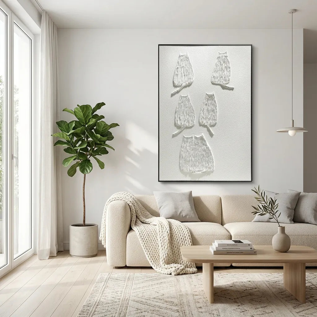 White Cat Relief Print for Modern Minimalist YY#1530