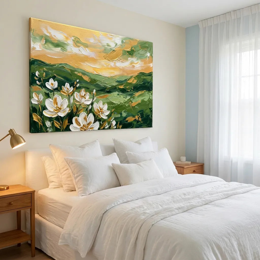 White Floral Landscape Painting AA#0230