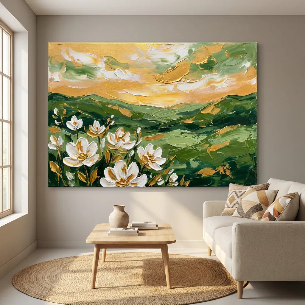 White Floral Landscape Painting AA#0230
