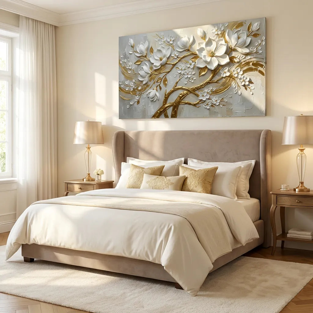 White Floral Relief Painting AA#0232