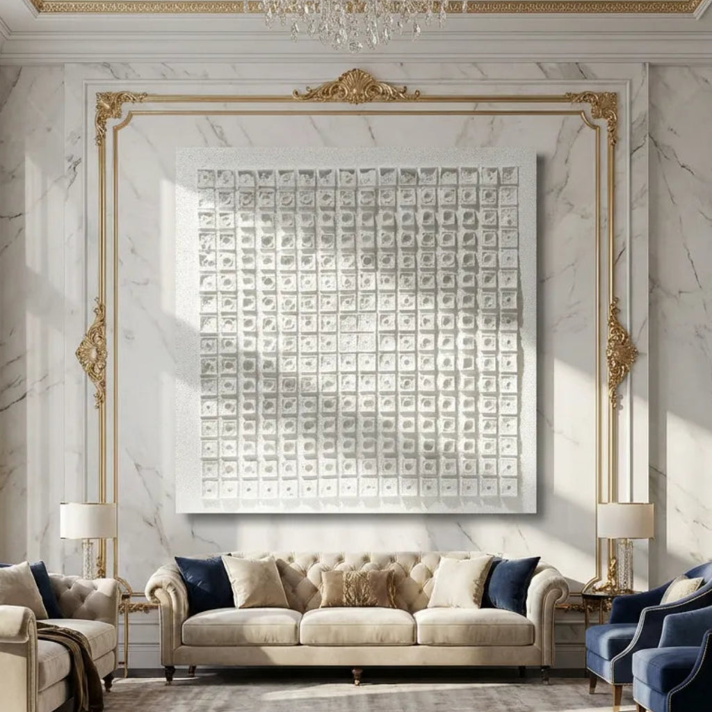 White Geometric Relief Abstract Painting PM#3697