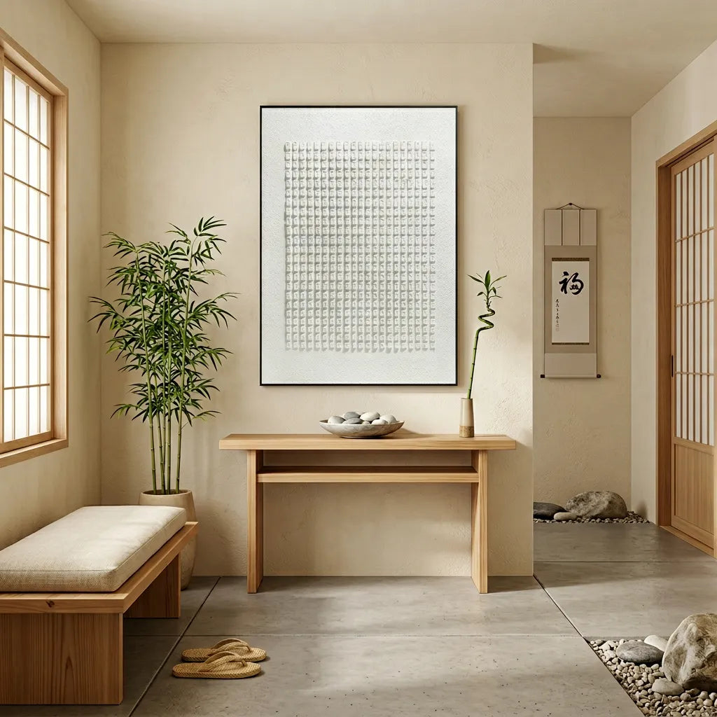 White Grid Relief Print for Modern Minimalist Office YY#1529