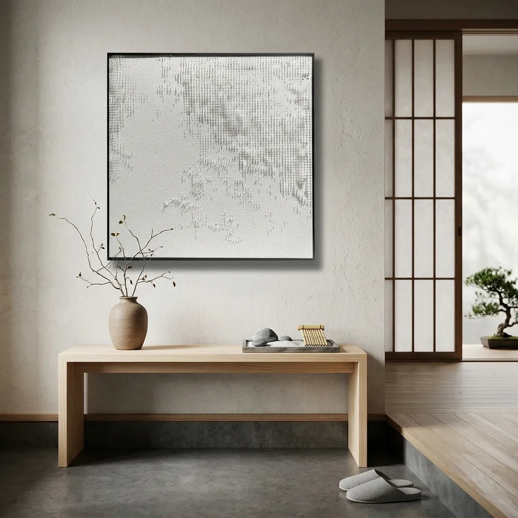 White Grid Relief Print for Modern Minimalist YY#1534