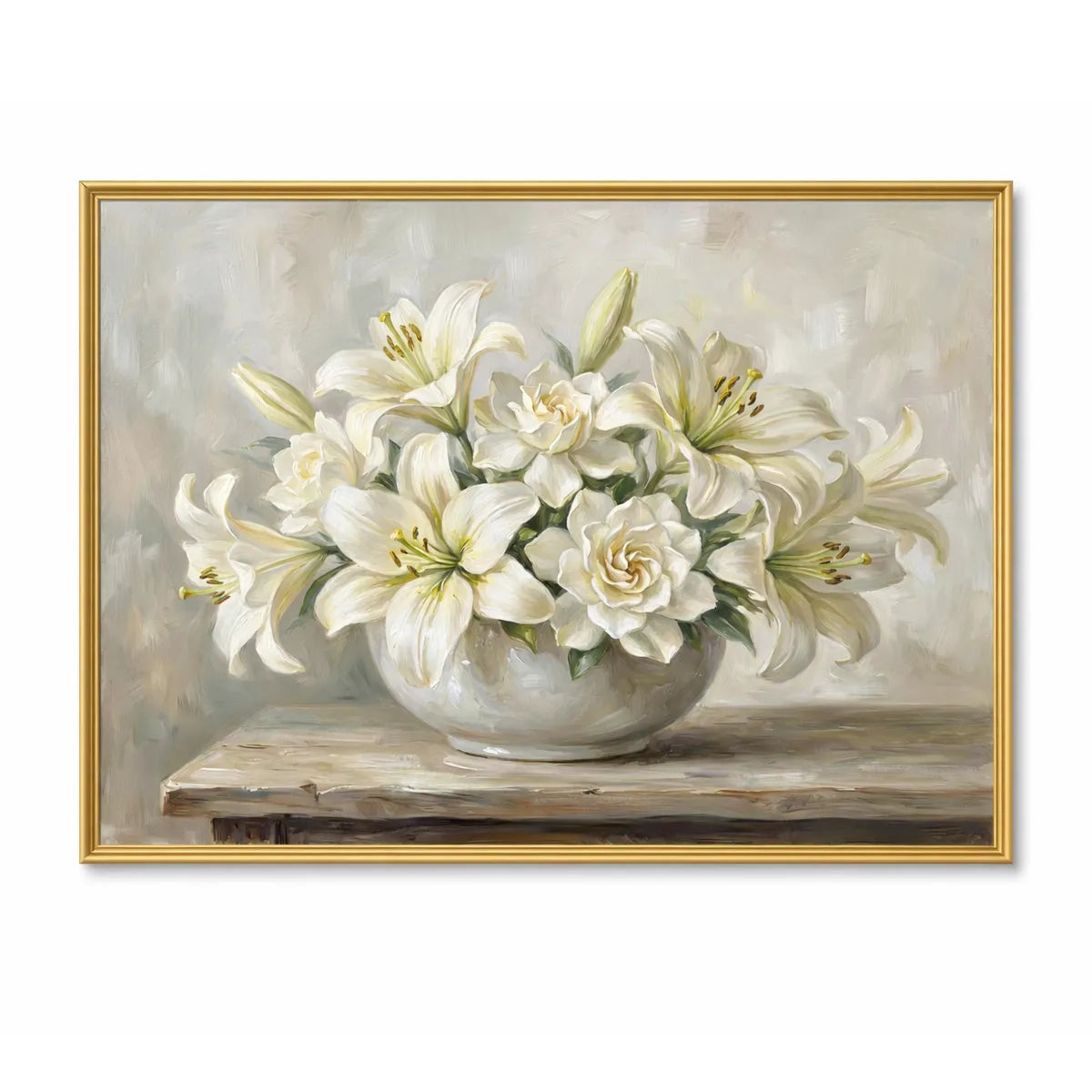 White Lily & Rose Still Life Painting AA#0239