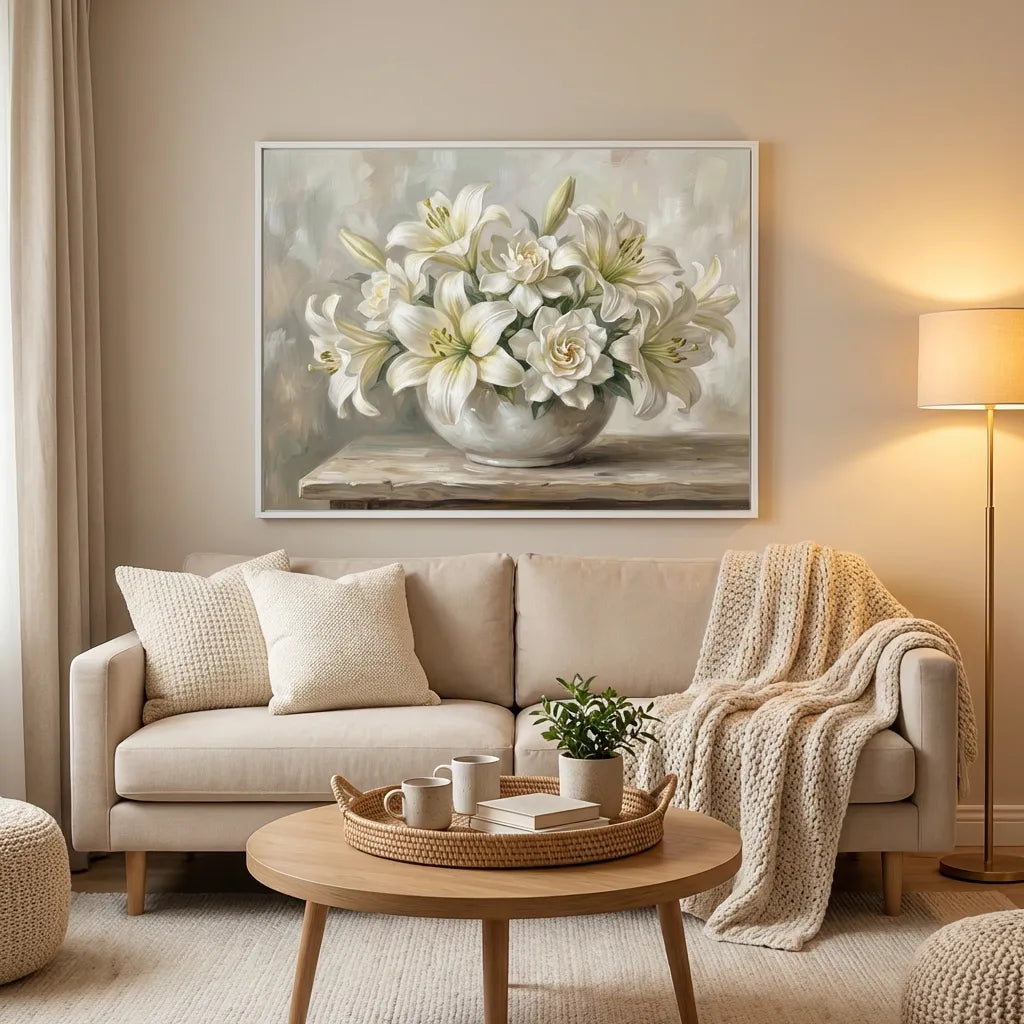 White Lily & Rose Still Life Painting AA#0239