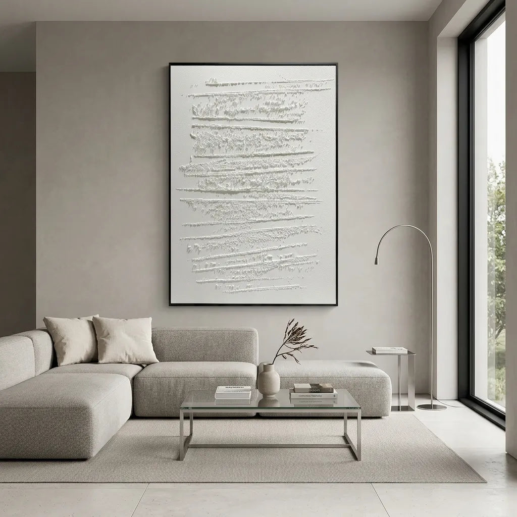White Minimalist Relief Print YY#1528