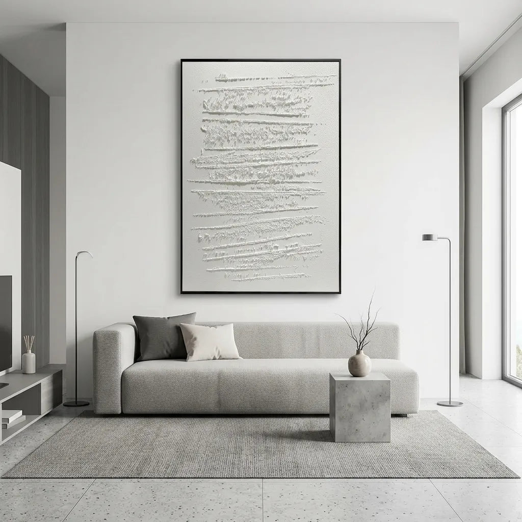 White Minimalist Relief Print YY#1528