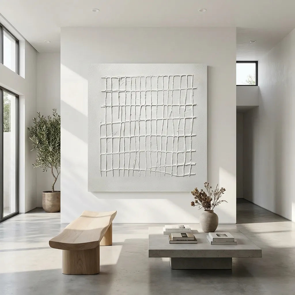 White Minimalist Textured Abstract Painting PM#3683