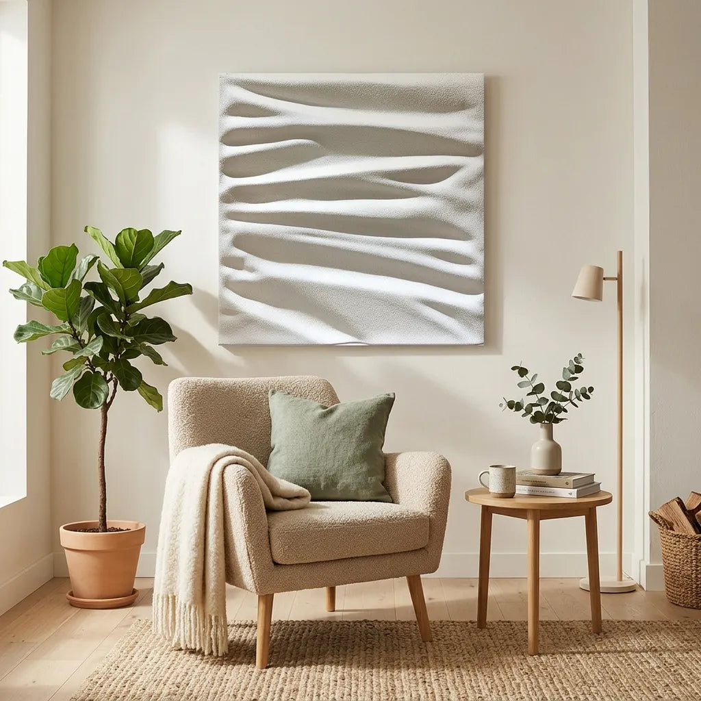White Sand Dune Relief Print for Modern Japandi Bedroom YY#1504