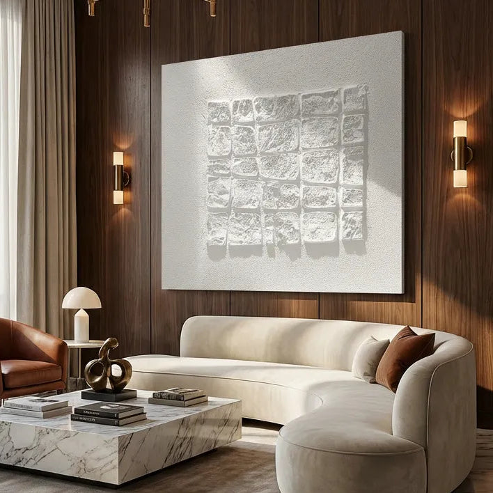 White Stone Relief Abstract Painting PM#3696
