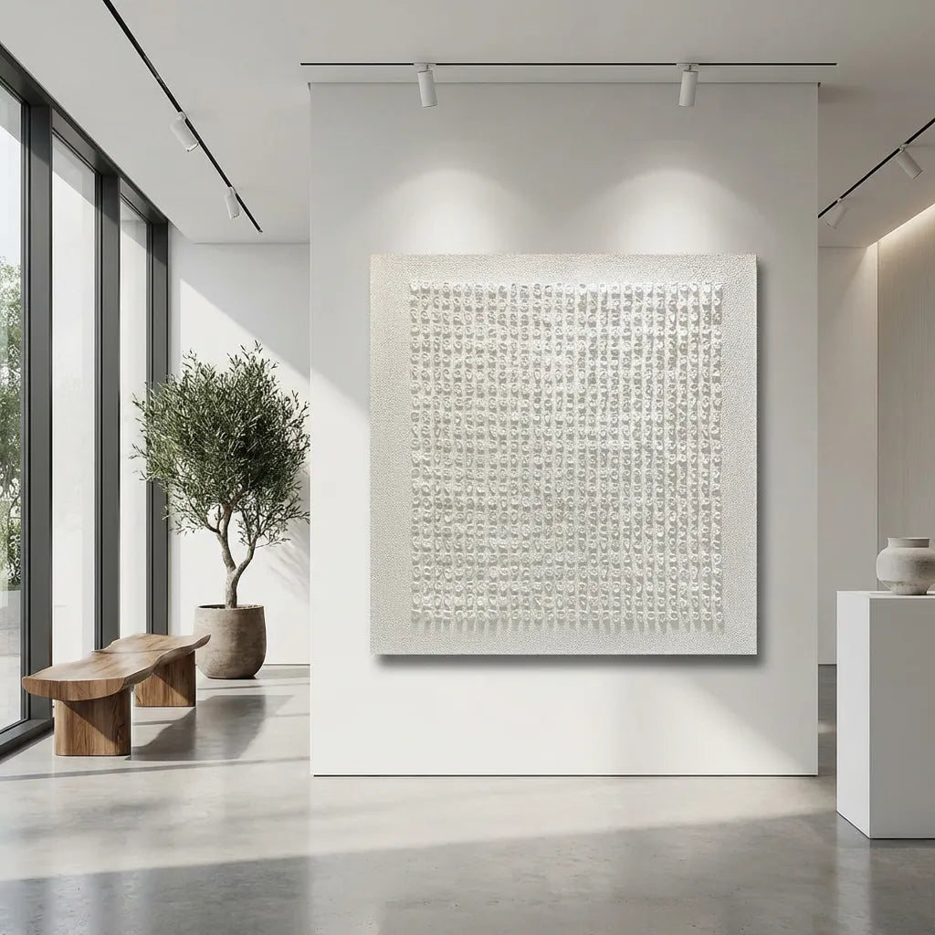 White Textured Grid Abstract Painting PM#3692