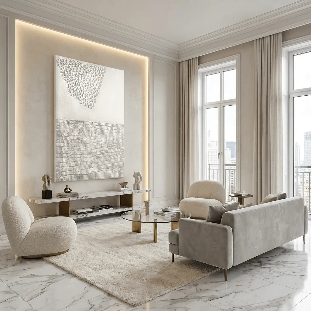 White Textured Minimalist Abstract Wall Art PM#3601