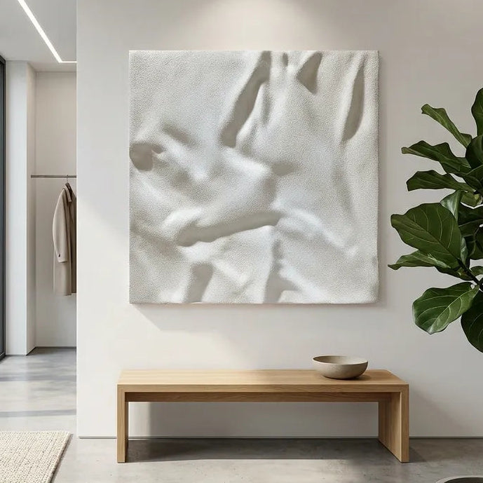 White Topographic Relief Print for Modern Wabi-Sabi YY#1508