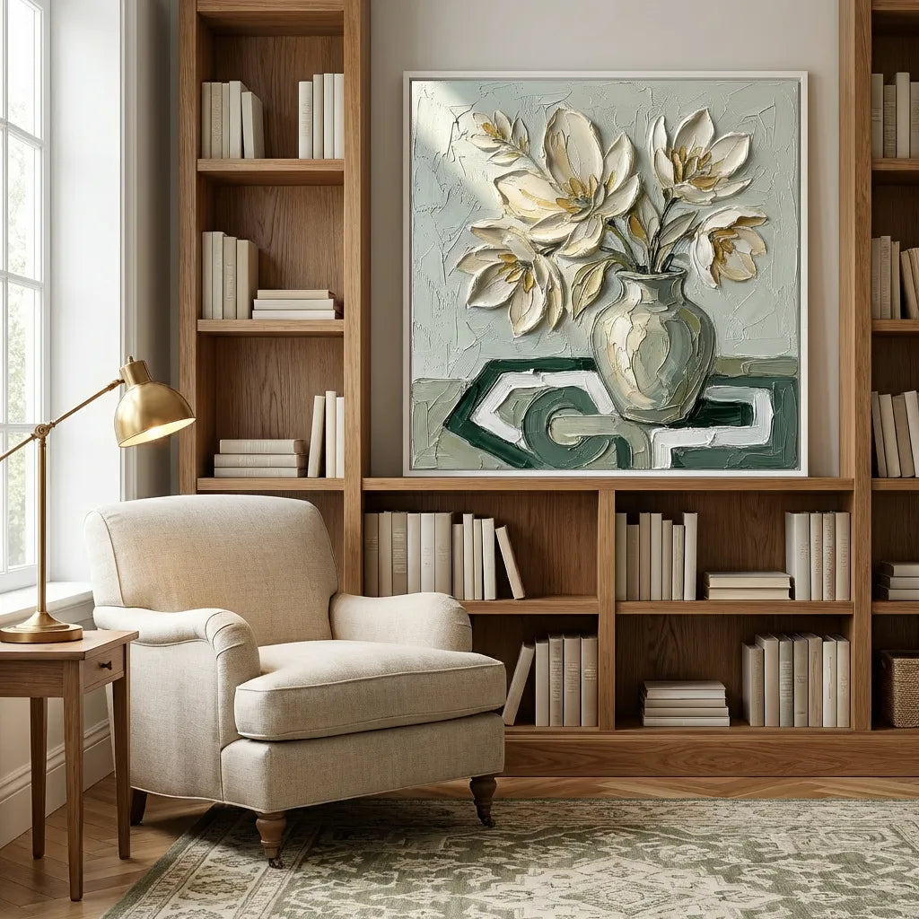 White Floral Vase Oil Painting AA#0225