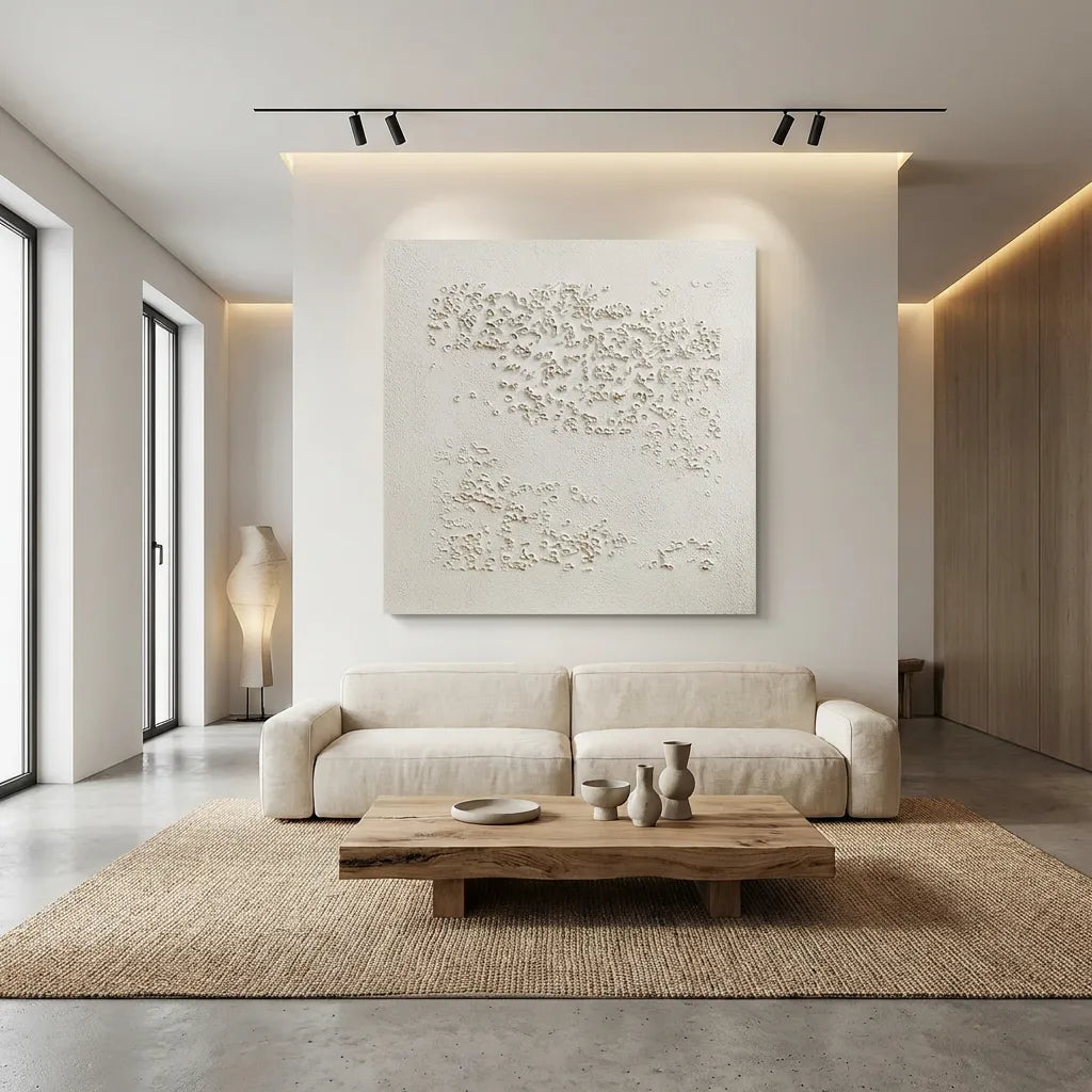 White Organic Textured Abstract Painting PM#3686