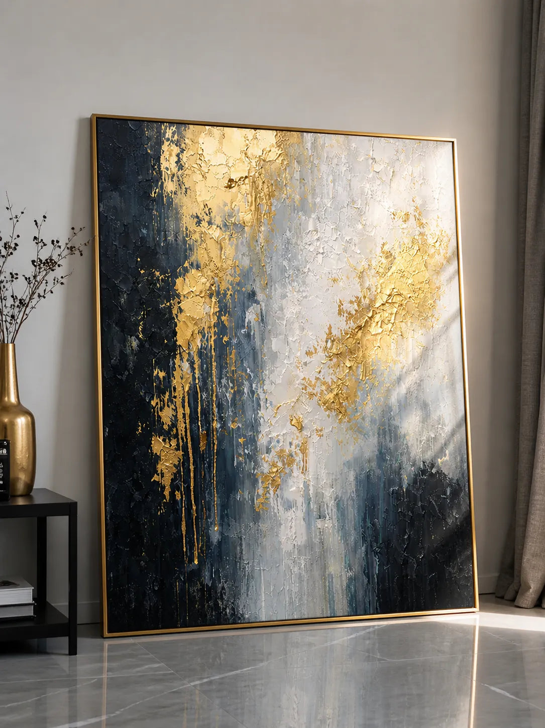 Blue & Gold Abstract Painting AA#0269