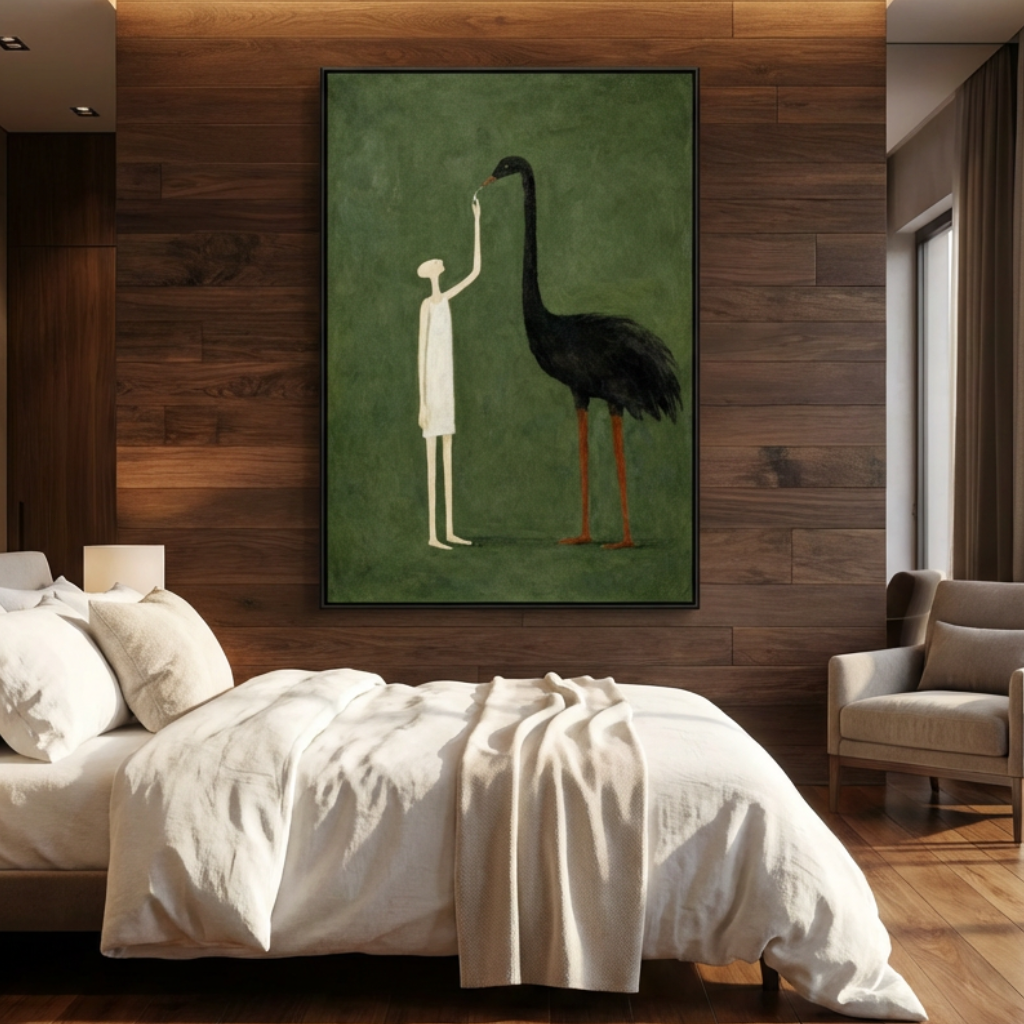 Gentle Encounter-Ostrich Illustration Painting AP#0608