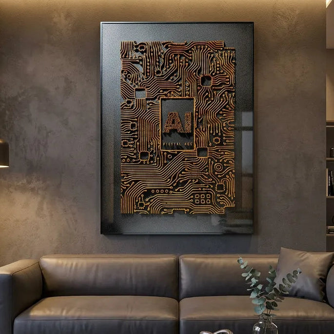 AI Circuit Board Relief Print for Tech Office Wall Decor YY#1511